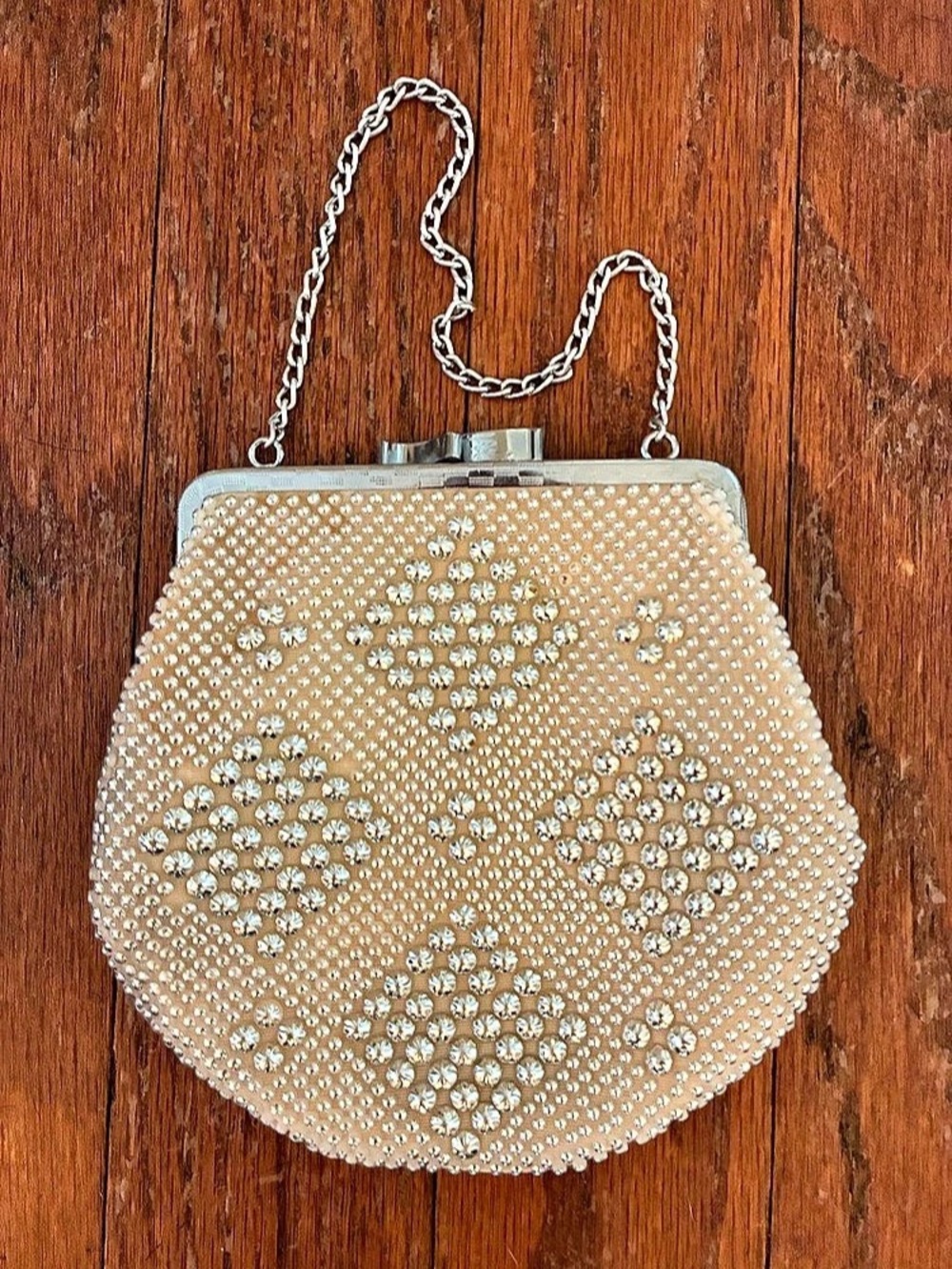 Vintage 1960s Silver Studded Beaded Evening Bag Clutch Made in Hong Kong
